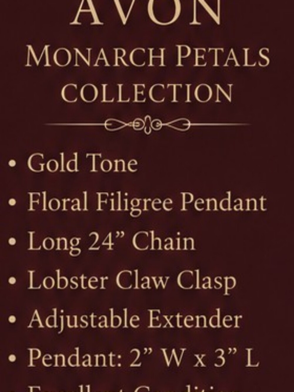 Vintage Avon Monarch Petal Gold Tone Statement Necklace Floral Pendant 24" - Picture 3 of 9